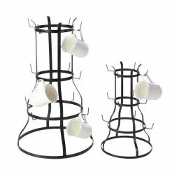 LITTON LANE Set of 2 Industrial Iron Mug Racks - Bell-Shaped Metal Stand with Hooks thumbnail 1