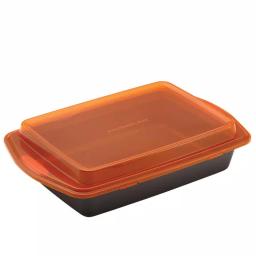 Rachael Ray Nonstick 9 x 13 in. Covered Cake Pan with Snap-On Lid, Carbon Steel thumbnail 1