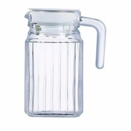 Luminarc Quadro Glass Jug with White Lid, 16.75 oz. Small Pitcher thumbnail 1