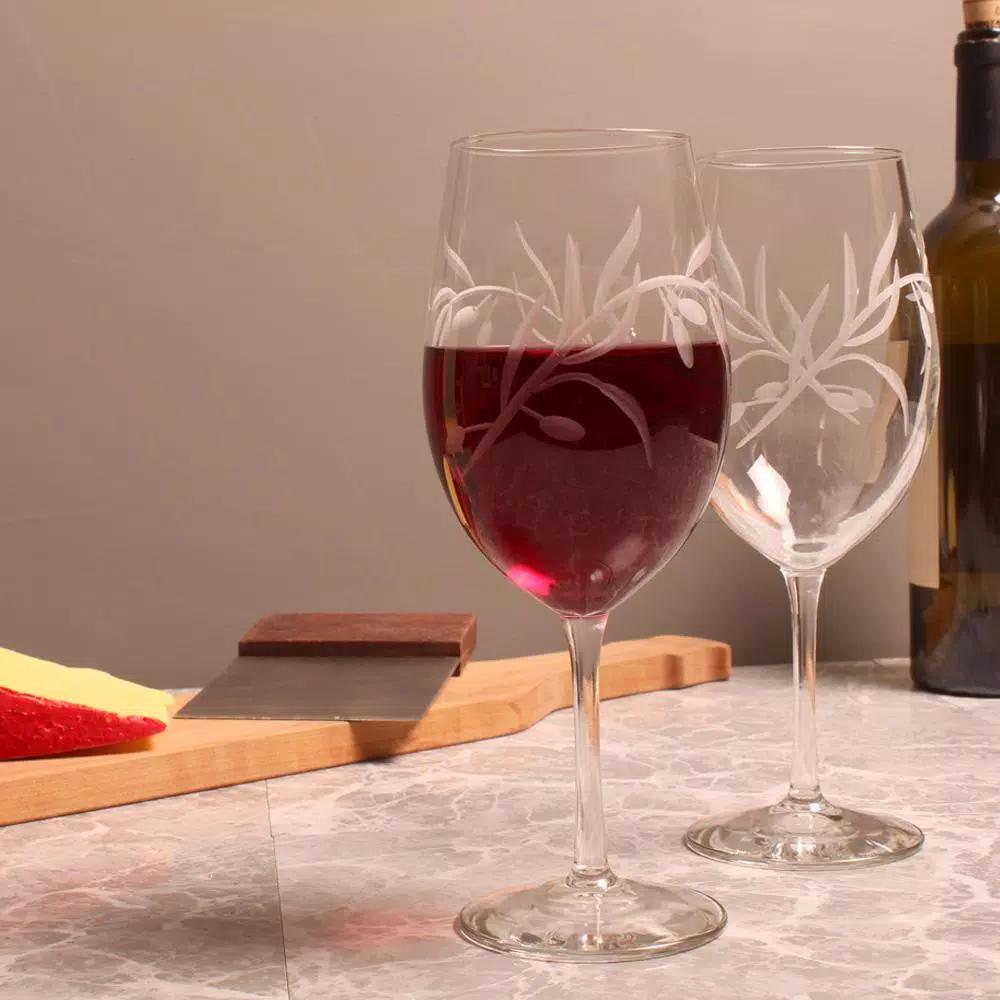 Rolf Glass Olive Branch 18 oz. All Purpose Wine Glass Set of 4 - Diamond-Wheel Engraved