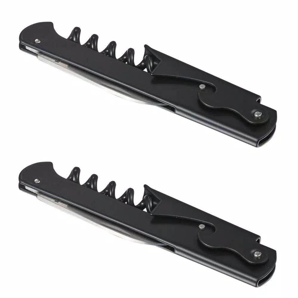Visol Zoro Matte Black Stainless Steel Corkscrew and Bottle Opener Combo Tool, Set of 2