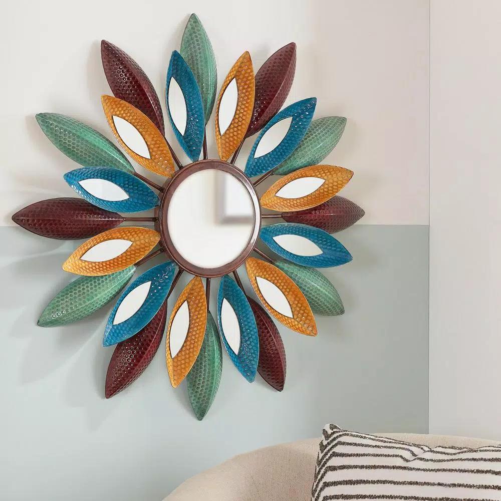 StyleWell Sunburst Art Deco Multi-Colored Metal Accent Mirror, 25.5 in. Diameter