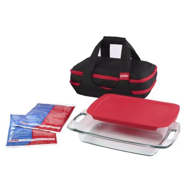 Pyrex 9-Piece Glass Bakeware and Storage Set with Insulated Carrying Bag