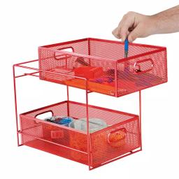 MIND READER 2-Tier Red Metal Mesh Utensil Caddy & Flatware Organizer thumbnail 2