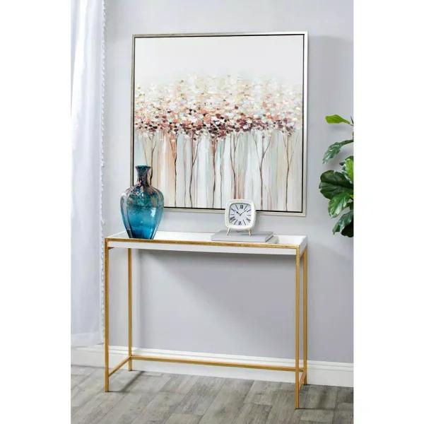 LITTON LANE Set of 3 Square Metal Table Clocks with Gold Feet and Retractable Stands - Mauve, White, and Blue
