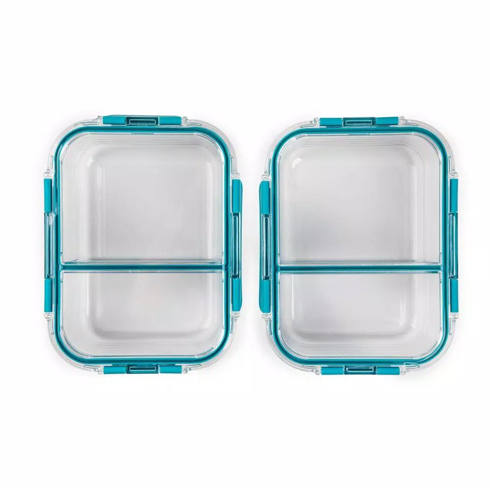 Manna TruDivide 46 oz. Glass Food Storage Container with 2-Compartment Leakproof Lid (2-Pack)