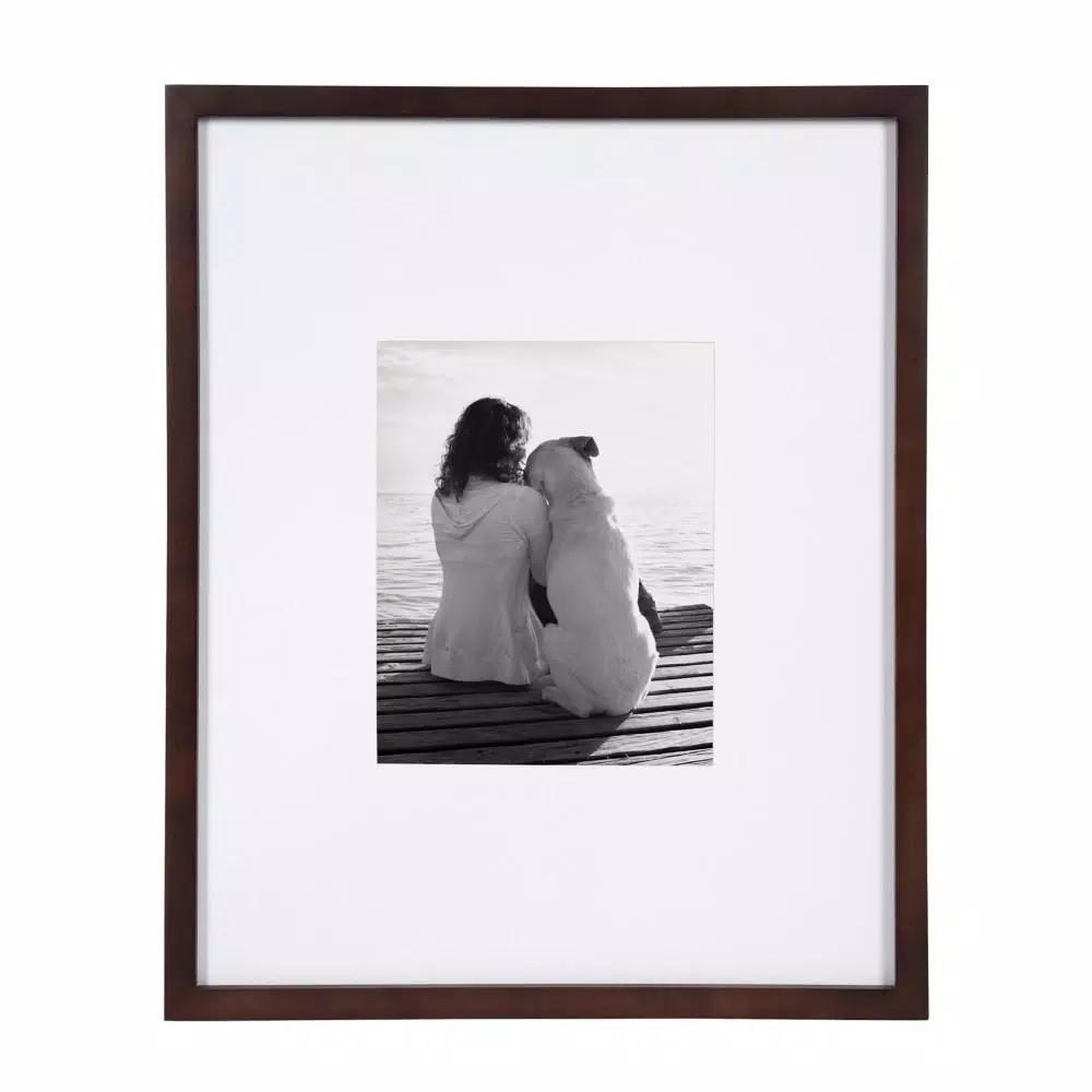 DesignOvation Gallery Wood Picture Frame Set of 2, Walnut Brown, 16x20 in. Matted to 8x10 in.