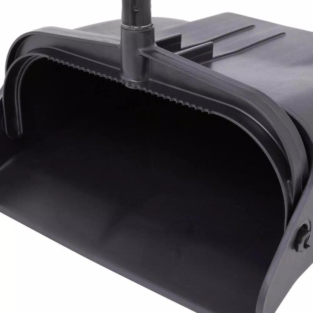 Continental 12 in. Upright Lobby Dust Pan with Vinyl-Coated Steel Handle, Black