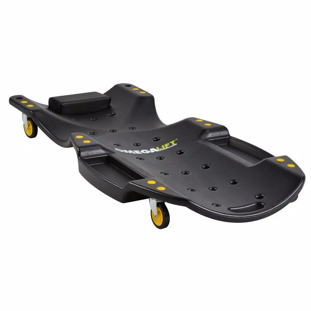 Omega Lift 48 in. HDPE Plastic Mechanic Creeper with Padded Headrest and Dual Tool Trays, 440 lb. Capacity