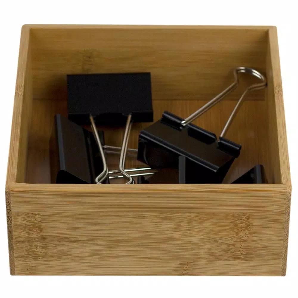 Unbranded Bamboo Drawer Organizer - 6 x 6 x 2.5 in. Rustic Wooden Storage Box for Office, Bathroom, and Kitchen