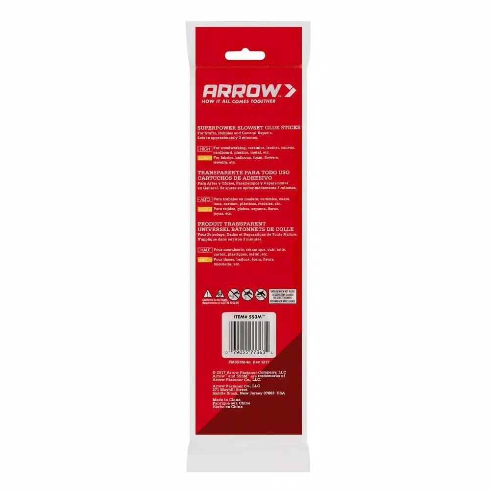 Arrow SS3M Slow Set Glue Sticks, 1/2 in. Diameter, 12 Pack