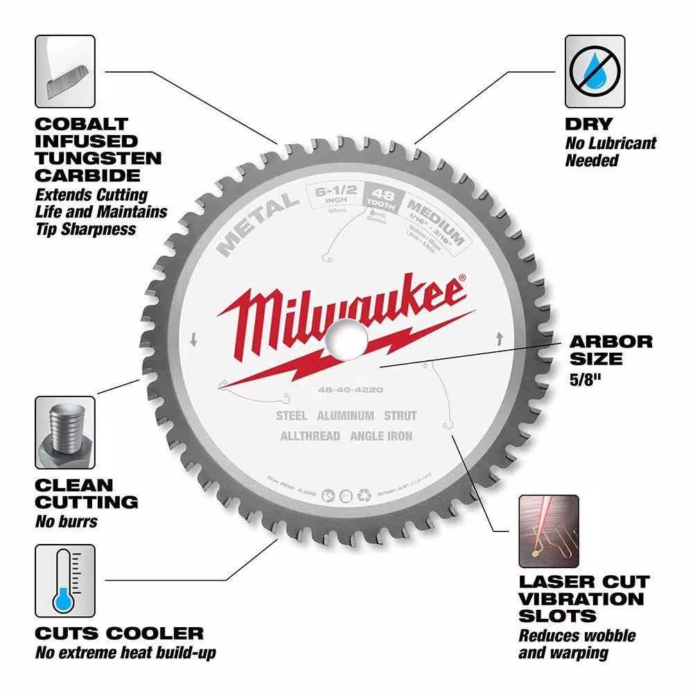 Milwaukee 6-1/2 in. 48T Carbide Metal Cutting Circular Saw Blade