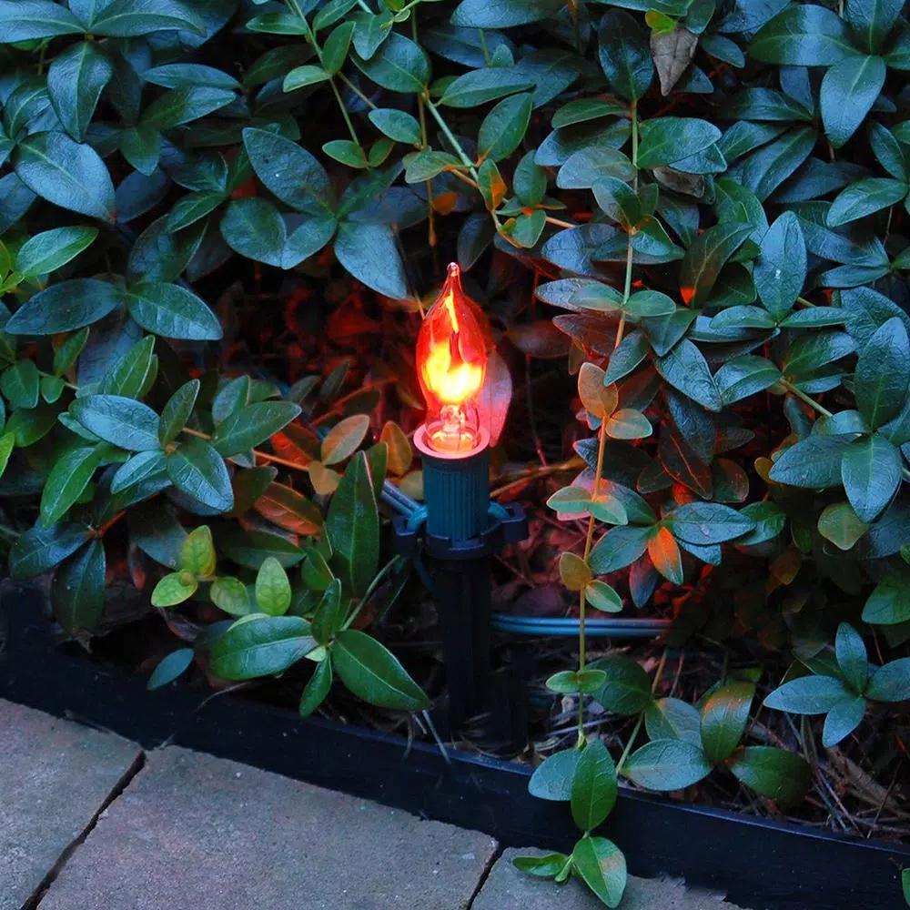 LUMABASE Flickering Orange Electric Pathway Lights, 10-Count Halloween Outdoor Decor