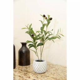 Flora Bunda 14 in. Faux Olive Branch in White Pineapple Pattern Cement Pot thumbnail 5