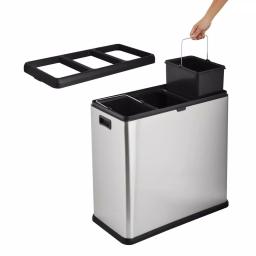 Step N' Sort 16 Gal. Stainless Steel 3-Compartment Open Top Trash and Recycling Bin with Removable Bins thumbnail 2