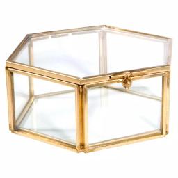 Home Details Vintage Gold Hexagon Glass Keepsake Box thumbnail 3