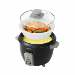 PREMIUM 6-Cup Black Rice Cooker and Steamer with Non-Stick Pot and Tempered Glass Lid thumbnail 1