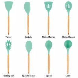 MegaChef 9-Piece Mint Green Silicone and Wood Kitchen Utensil Set with Ceramic Holder thumbnail 2