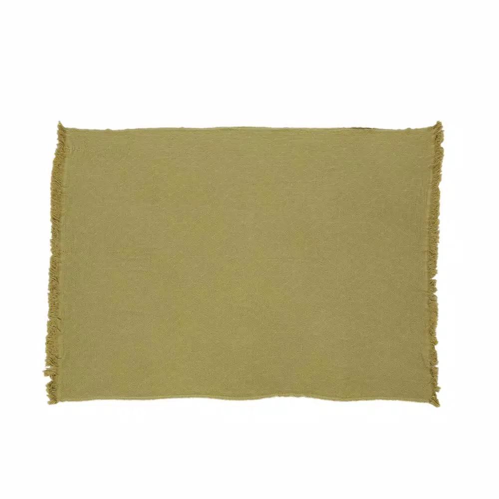 Noble House Brindle Olive Green Cotton Throw Blanket with Geometric Pattern and Fringes