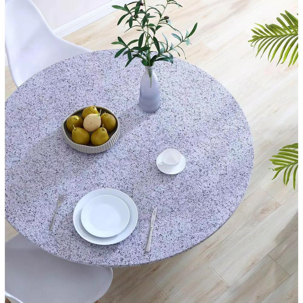 Brielle Home 42" Round Cotton Fabric Fitted Table Cover, Grey Granite Stone Print