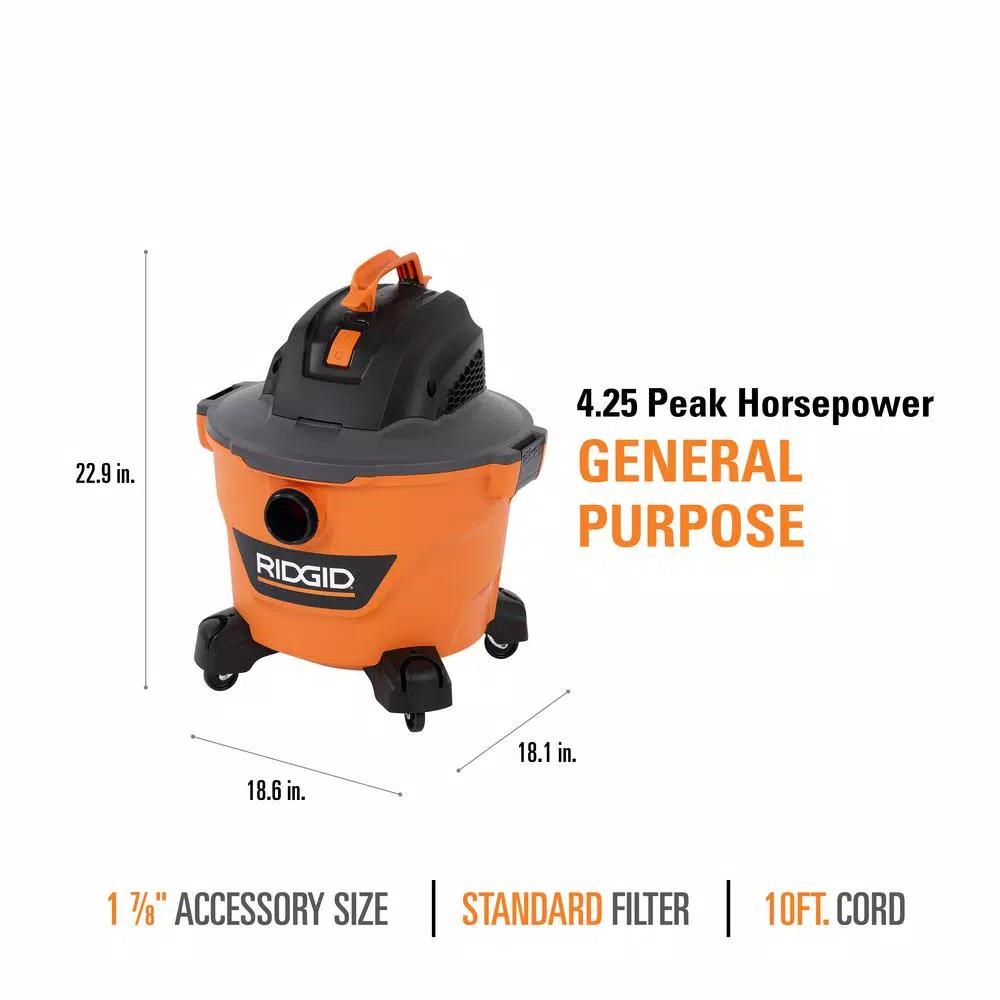 RIDGID 9 Gal. NXT Wet/Dry Shop Vacuum, 4.25 Peak HP with Dual-Flex Hose and Accessories