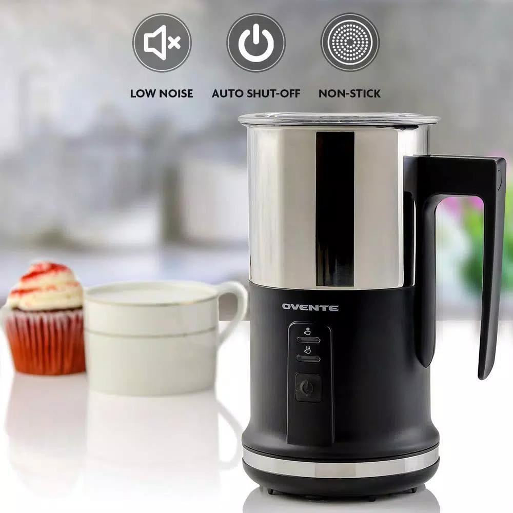 Ovente FR1208 3-in-1 Electric Milk Frother & Heater, Black Stainless Steel, 8.1 oz