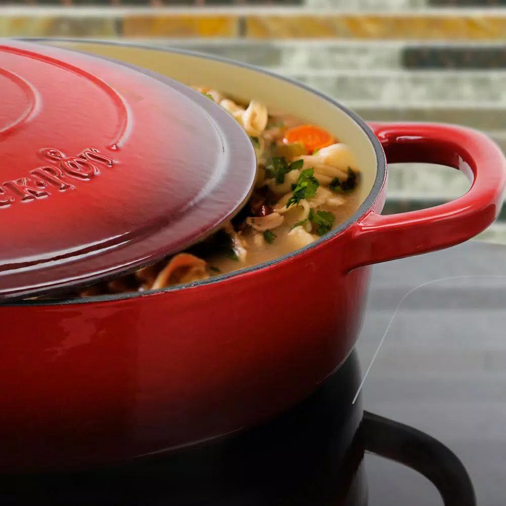 Crock-Pot Artisan 5 Qt. Enameled Cast Iron Braiser Pan with Self-Basting Lid, Red