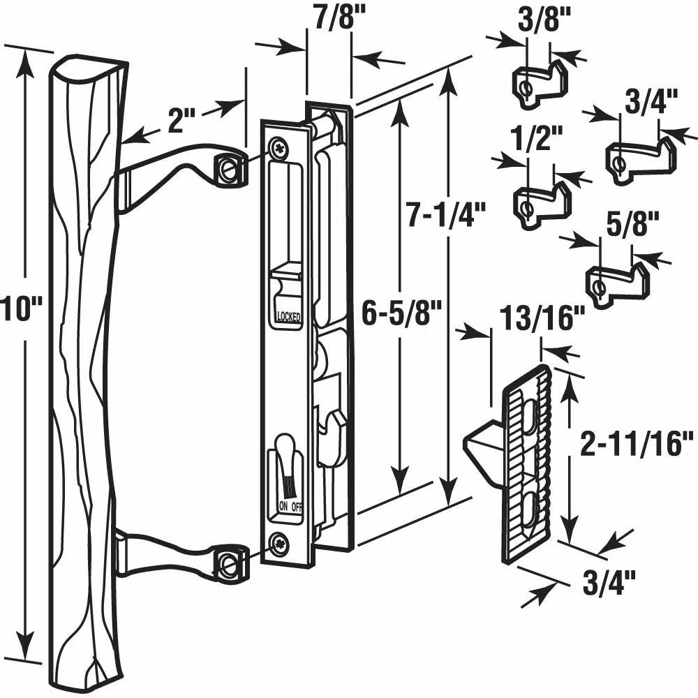 Prime-Line Black Diecast and Wood Sliding Glass Door Handle Set, 6-5/8 in. Hook Style Flush Mount, Keyed