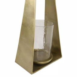 LITTON LANE Large Modern Gold Metal Triangular Candle Holder with Textured Hurricane Glass thumbnail 3