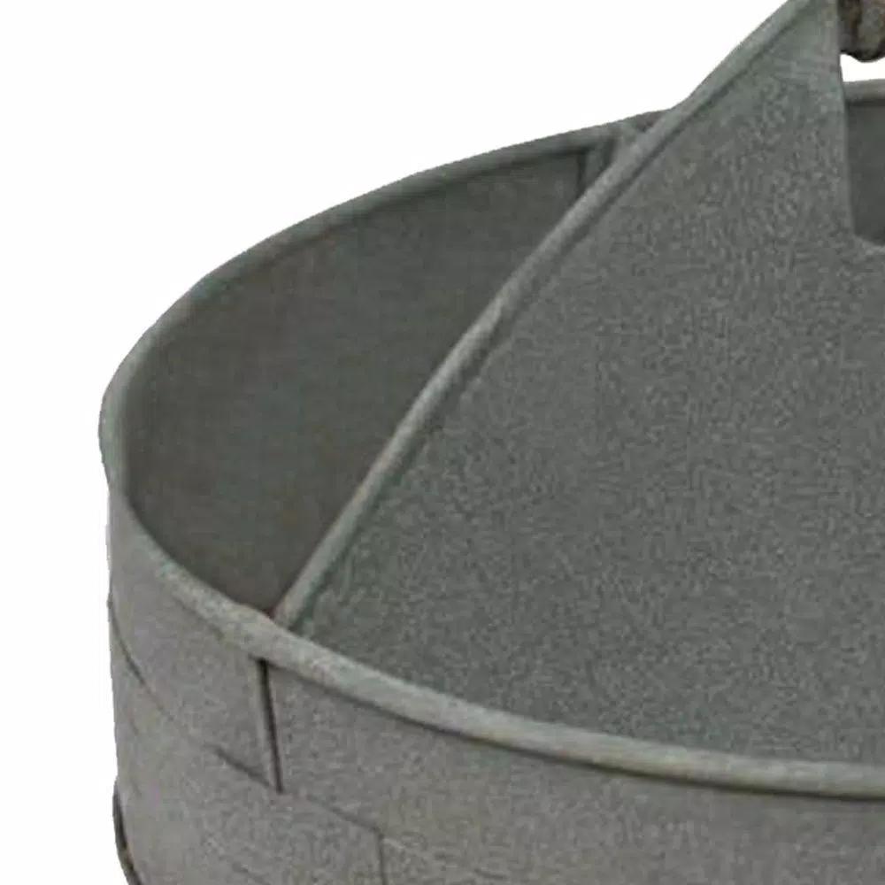 Benzara Round Galvanized Steel Divided Serving Tray with Wood Handles, Gray