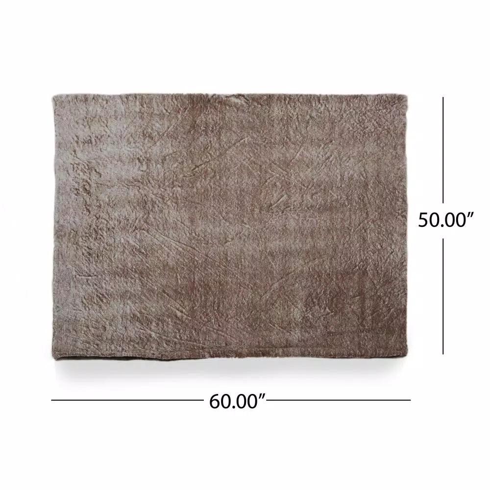 Noble House Lanford Light Brown Faux Fur Throw Blanket, 50 x 60 in.