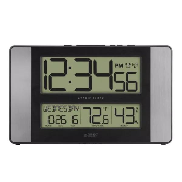 La Crosse Technology 11 in. Atomic Digital Wall Clock with Temperature, Humidity & Calendar - Aluminum Finish