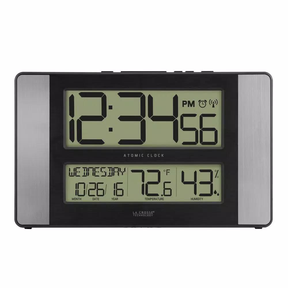 La Crosse Technology 11 in. Atomic Digital Wall Clock with Temperature, Humidity & Calendar - Aluminum Finish