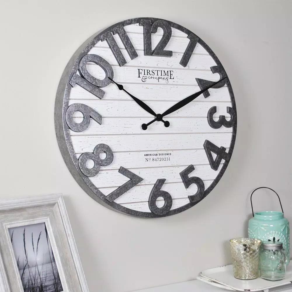 FirsTime & Co. Sawyer Shiplap Wall Clock, 18-in Round Rustic Farmhouse Decor