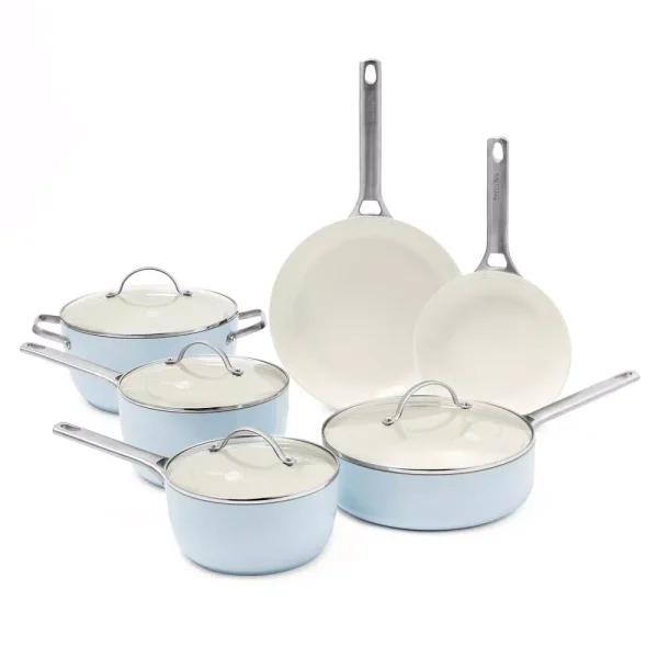 GreenPan Padova 10-Piece Ceramic Nonstick Cookware Set, Light Blue
