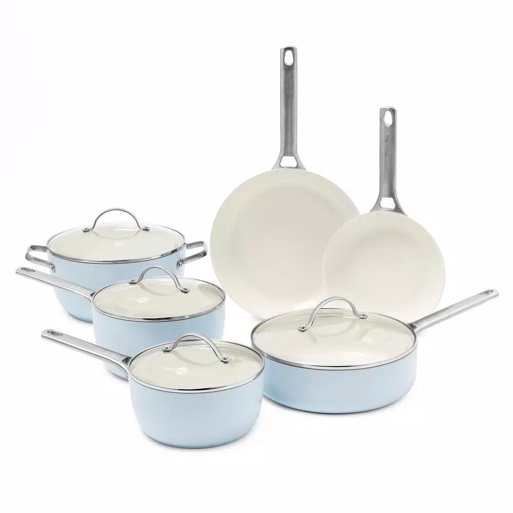 GreenPan Padova 10-Piece Ceramic Nonstick Cookware Set, Light Blue