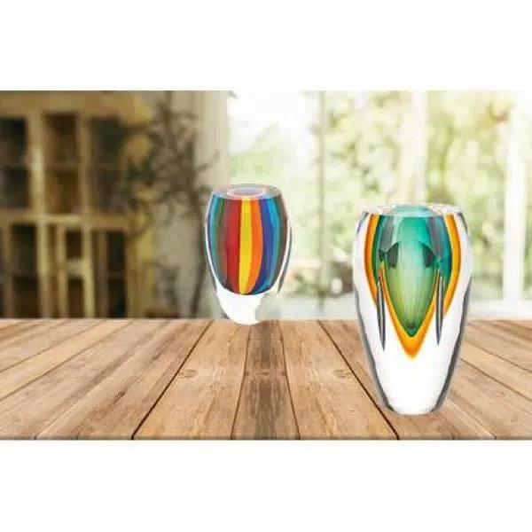 Badash Crystal 6 in. Rainbow Murano Style Art Glass Bud Vase, Multi-Colored