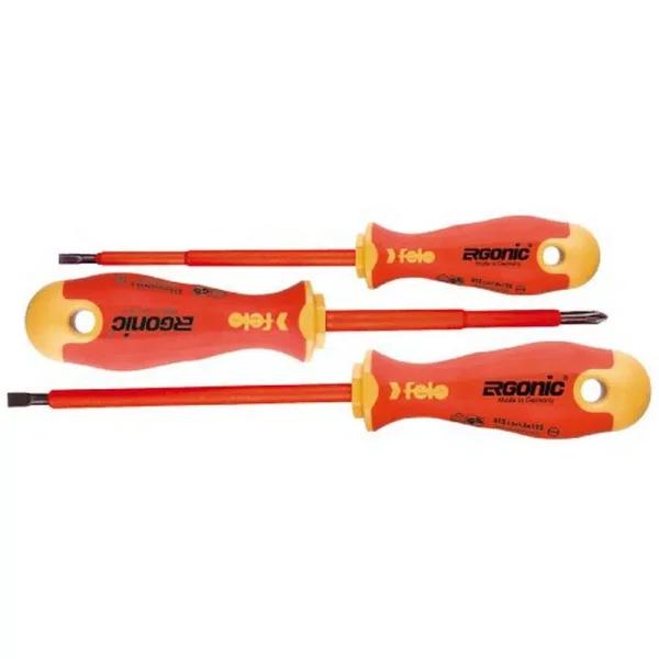 Felo Ergonic Insulated Slotted and Phillips Screwdriver Set, 3-Piece VDE
