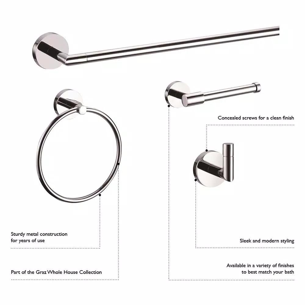 Design House GRAZ Park Polished Chrome Towel Ring - Modern Zinc Hand Towel Holder