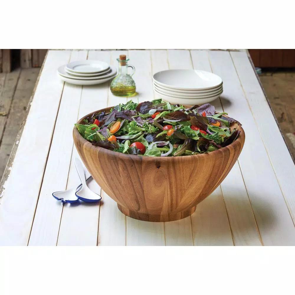 Ironwood Gourmet Large Salinas Acacia Wood Salad Bowl, 12-inch Round Serving Bowl