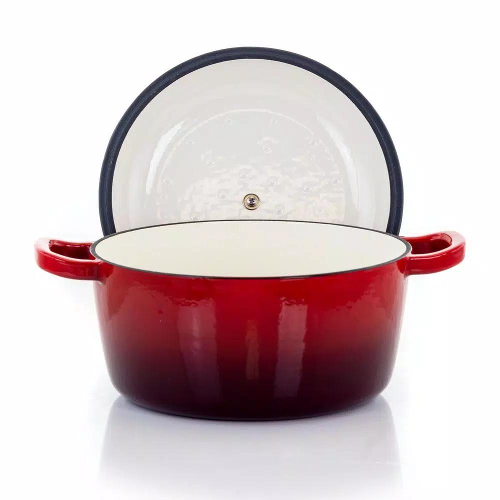MegaChef 5 Qt. Round Enameled Cast Iron Casserole Dish with Lid, Red