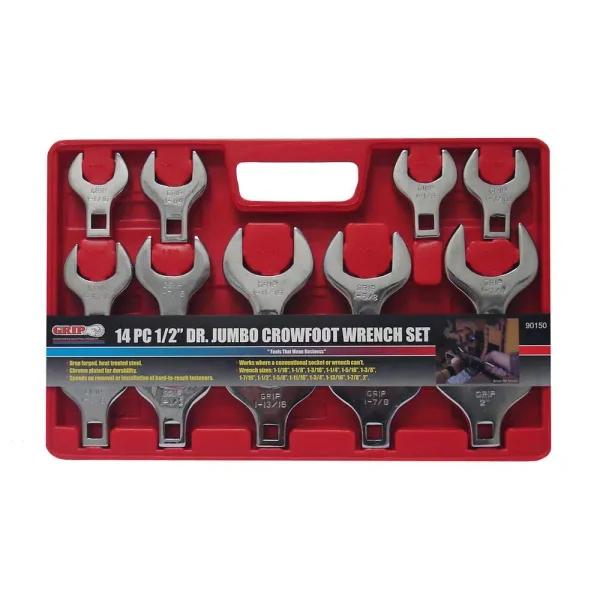 Grand Rapids Industrial Products 1/2 in. Drive SAE Jumbo Crowfoot Wrench Set, 14-Piece