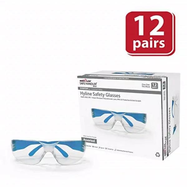 Safe Handler Hyline Safety Glasses with Anti-Scratch Clear Lenses, 12-Pair Assorted Color Pack