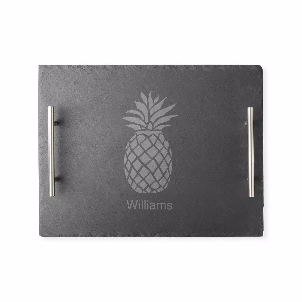 Cathy's Concepts Personalized Pineapple Slate Serving Board with Stainless Steel Handles