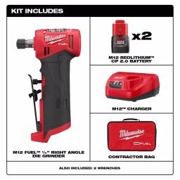 Milwaukee M12 FUEL 12V Brushless Right Angle Die Grinder Kit w/ (2) 2.0Ah Batteries thumbnail 2