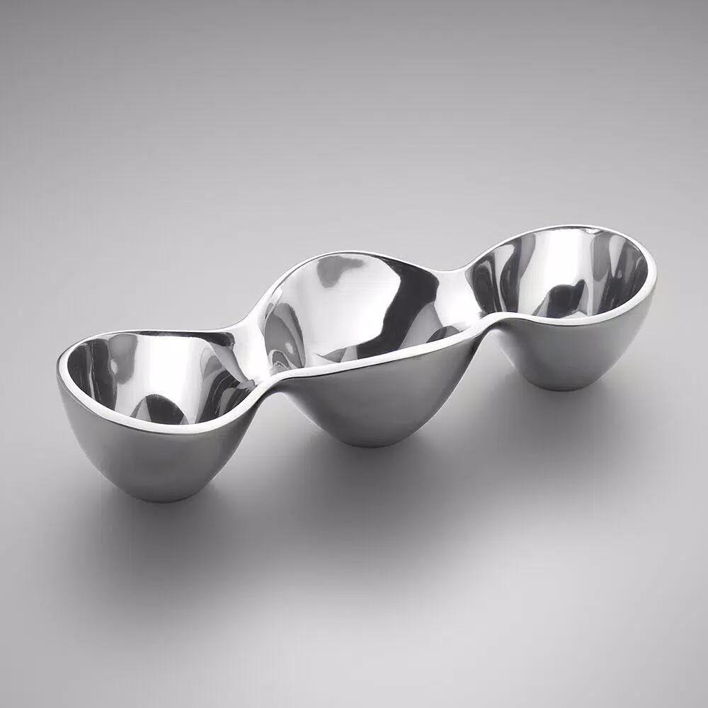 Nambe Alloy Triple Condiment Server, 6 oz. Each Section, Silver