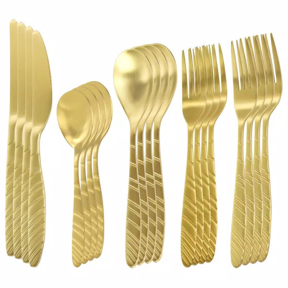 Megachef La Vague 20-Piece Matte Gold Flatware Set, 18/10 Stainless Steel Service for 4