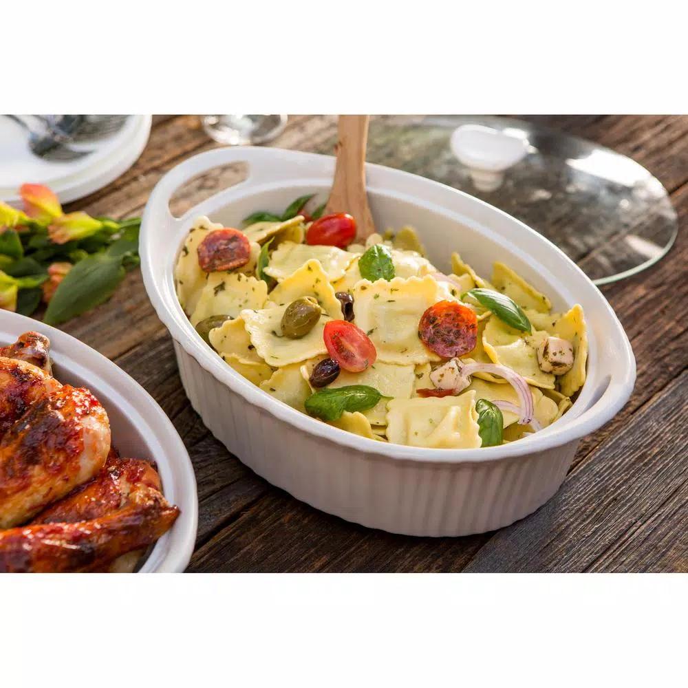 Corningware French White 2.5-Qt Oval Ceramic Casserole Dish with Glass Lid