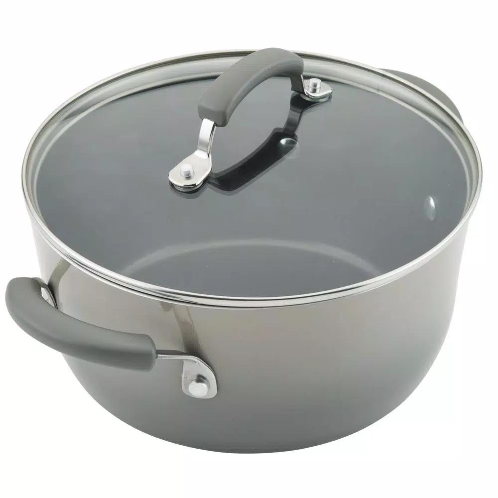 Rachael Ray Classic Brights 19-Piece Sea Salt Gray Nonstick Cookware Set with LocknLock Containers
