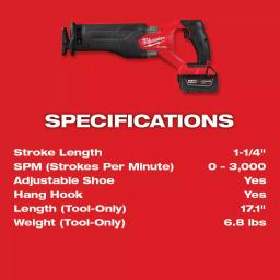 Milwaukee M18 FUEL GEN-2 18V Brushless Cordless Reciprocating Saw (Tool-Only) thumbnail 7